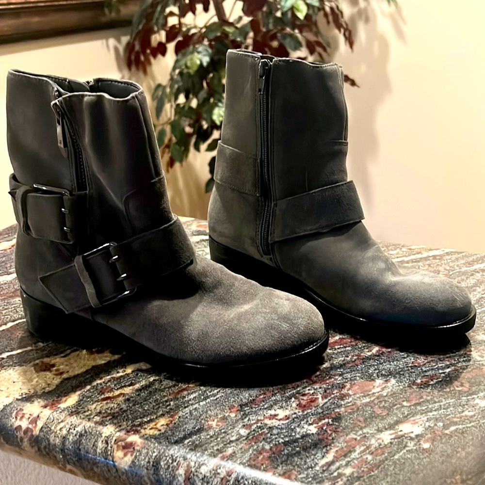Marc Fisher Grey Suede leather Moto Boots - size 8.3 NWOB